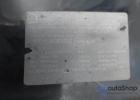 2007 Chevrolet Tahoe Ltz from USA, damaged, VIN 1GNFK13067R297262